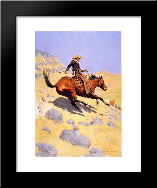 The Cowboy 20x24 Black Modern Wood Framed Art Print Poster by Remington, Frederic