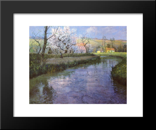 A French River Landscape 20x24 Black Modern Wood Framed Art Print Poster by Thaulow, Frits