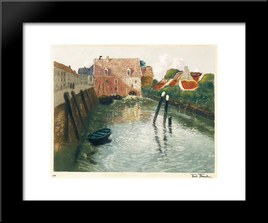 Channel With Watermill 20x24 Black Modern Wood Framed Art Print Poster by Thaulow, Frits