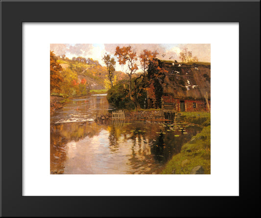 Cottage By A Stream 20x24 Black Modern Wood Framed Art Print Poster by Thaulow, Frits