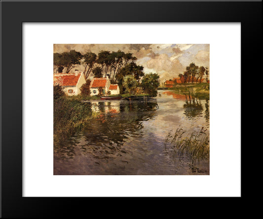 Cottages By A River 20x24 Black Modern Wood Framed Art Print Poster by Thaulow, Frits