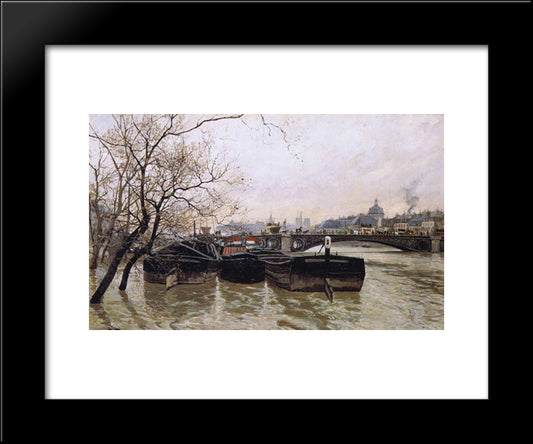 Flooding By The Seine 20x24 Black Modern Wood Framed Art Print Poster by Thaulow, Frits