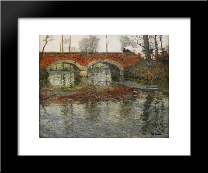 French River Landscape With A Stone Bridge 20x24 Black Modern Wood Framed Art Print Poster by Thaulow, Frits