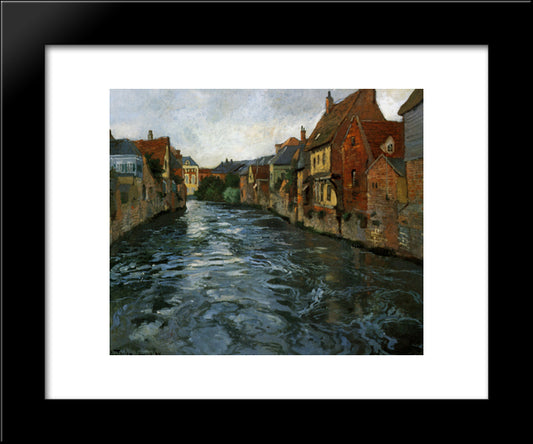 Riverside, View Of Abbeville 20x24 Black Modern Wood Framed Art Print Poster by Thaulow, Frits
