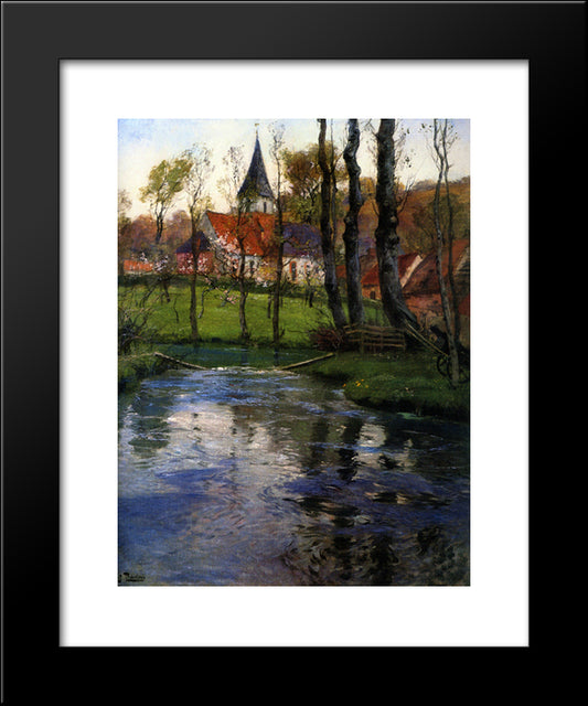 The Old Church By The River 20x24 Black Modern Wood Framed Art Print Poster by Thaulow, Frits