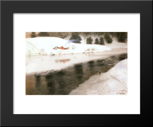 Winter At Simoa River 20x24 Black Modern Wood Framed Art Print Poster by Thaulow, Frits