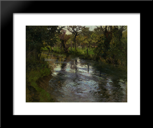 Woodland Scene With A River 20x24 Black Modern Wood Framed Art Print Poster by Thaulow, Frits