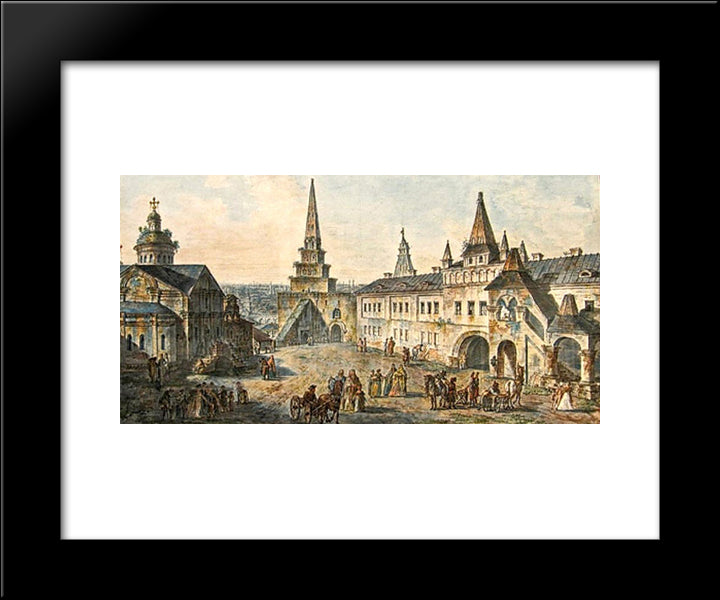 Church Of St. John The Baptist, Borovitskaya Tower And Stablings Prikaz (Department) In The Kremlin 20x24 Black Modern Wood Framed Art Print Poster by Alekseyev, Fyodor