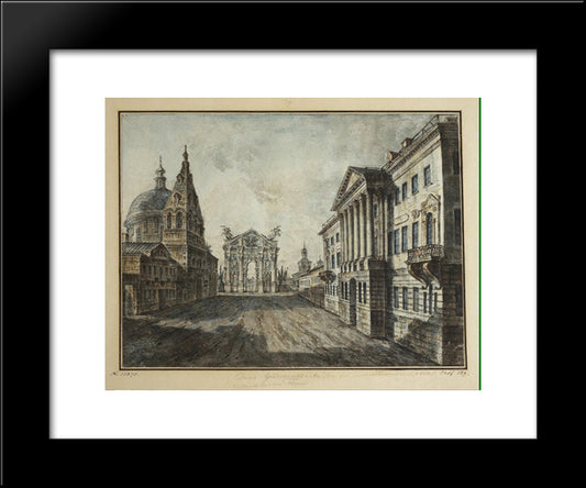 Tverskaya Street And Triumphal Arch In The Strastnaya Square 20x24 Black Modern Wood Framed Art Print Poster by Alekseyev, Fyodor