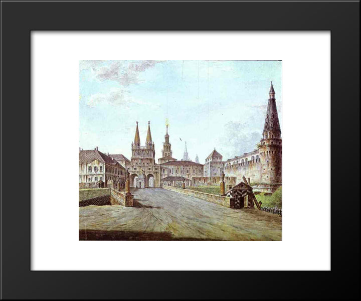 View Of Moscow Near The Iversky Gate Of The Kremlin 20x24 Black Modern Wood Framed Art Print Poster by Alekseyev, Fyodor