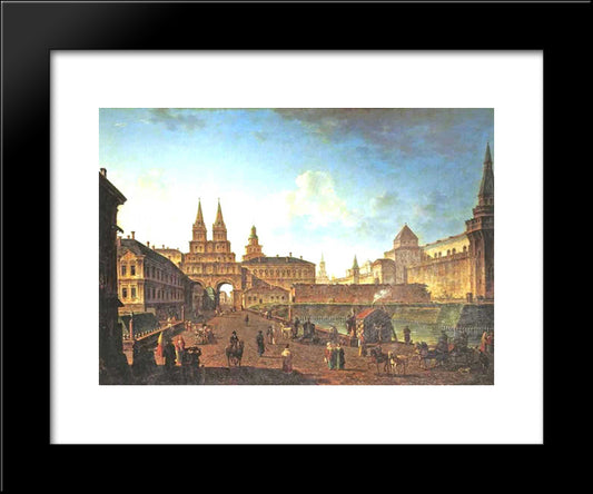 View Of The Voskresensky And Nikolsky Gates And The Neglinny Bridge From Tverskay Street In Moscow 20x24 Black Modern Wood Framed Art Print Poster by Alekseyev, Fyodor