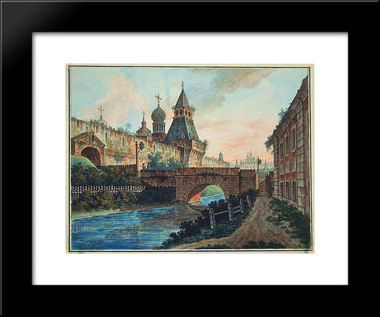 View Of Vladimirskiye (Nikolskiye) Gate Of Kitai Gorod 20x24 Black Modern Wood Framed Art Print Poster by Alekseyev, Fyodor