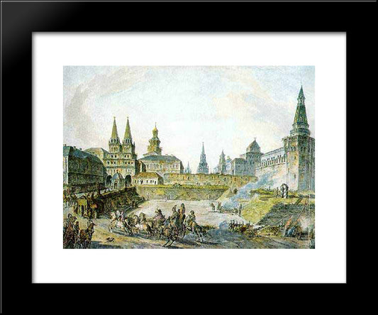 View Of Voskresenskiye (Resurrection) Gates Of Kitay Gorod, Nikolskye Gate Of Kremlin And Neglinny Bridge. 20x24 Black Modern Wood Framed Art Print Poster by Alekseyev, Fyodor