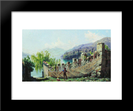 A Fisherman Hunging Fishing Nets 20x24 Black Modern Wood Framed Art Print Poster by Bronnikov, Fyodor