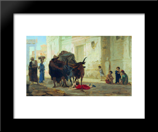 Children On The Streets Of Pompeii 20x24 Black Modern Wood Framed Art Print Poster by Bronnikov, Fyodor