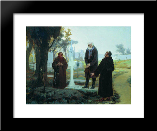 Exile In Front Of The Grave 20x24 Black Modern Wood Framed Art Print Poster by Bronnikov, Fyodor