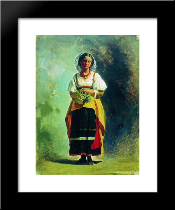 Italian Woman With A Basket Of Flowers 20x24 Black Modern Wood Framed Art Print Poster by Bronnikov, Fyodor