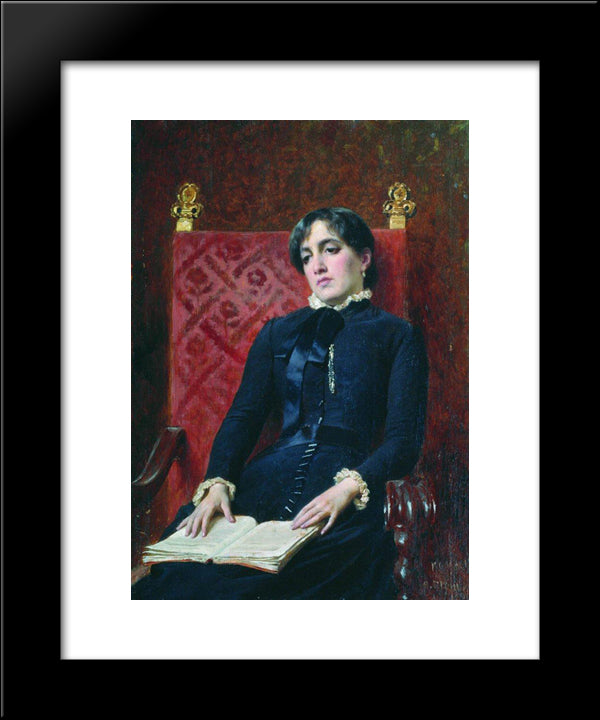 Portrait Of A Lady With A Book 20x24 Black Modern Wood Framed Art Print Poster by Bronnikov, Fyodor