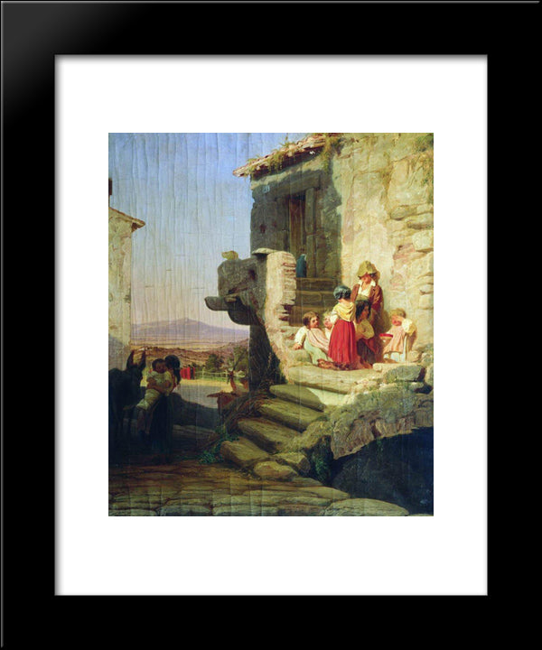 Rome. Italian Courtyard 20x24 Black Modern Wood Framed Art Print Poster by Bronnikov, Fyodor