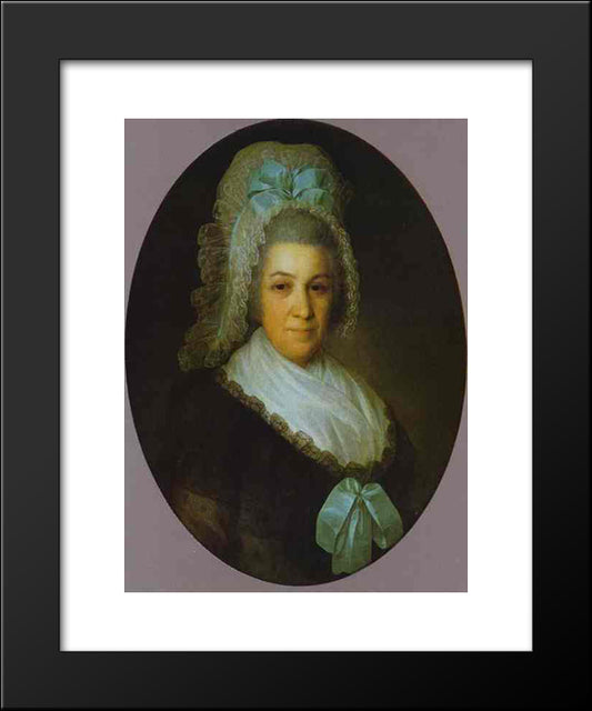 Portrait Of An Unknown Lady In A White Cap 20x24 Black Modern Wood Framed Art Print Poster by Rokotov, Fyodor