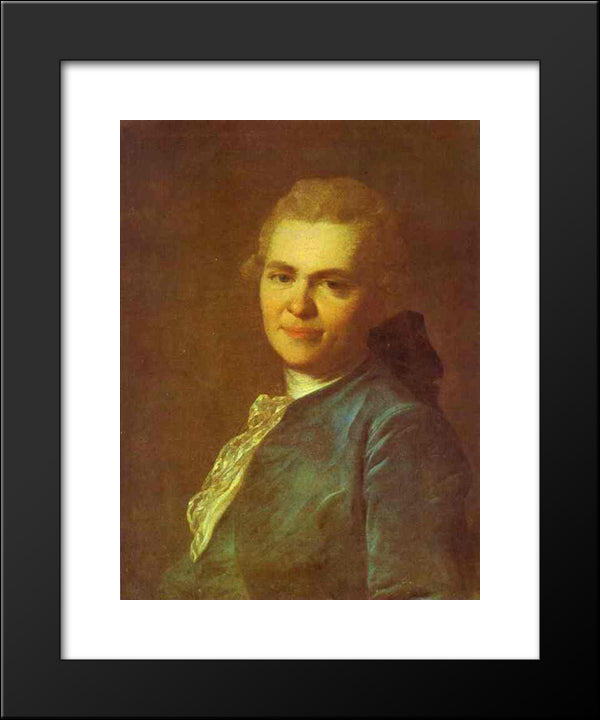 Portrait Of Unknown Man In A Blue Caftan 20x24 Black Modern Wood Framed Art Print Poster by Rokotov, Fyodor