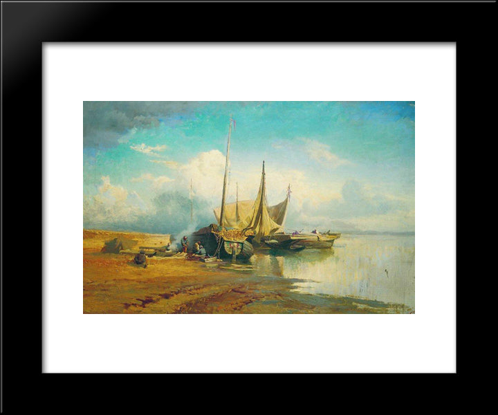 Barges On Volga 20x24 Black Modern Wood Framed Art Print Poster by Vasilyev, Fyodor
