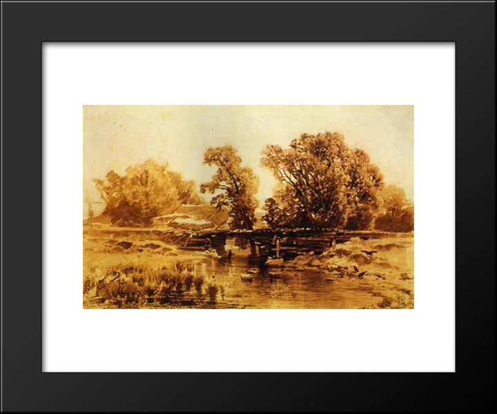 Bridge Over A Brook 20x24 Black Modern Wood Framed Art Print Poster by Vasilyev, Fyodor