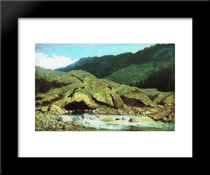 Landscape With A Rock And Stream 20x24 Black Modern Wood Framed Art Print Poster by Vasilyev, Fyodor