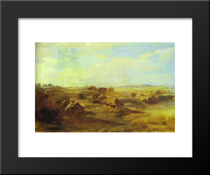 Landscape With Peasant'S Huts And Pond Near St. Petersburg 20x24 Black Modern Wood Framed Art Print Poster by Vasilyev, Fyodor