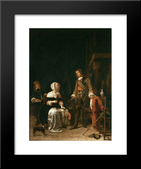 A Soldier Visiting A Young Lady 20x24 Black Modern Wood Framed Art Print Poster by Metsu, Gabriel