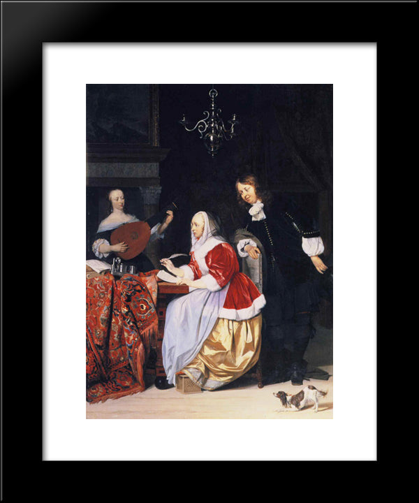 A Young Woman Composing Music 20x24 Black Modern Wood Framed Art Print Poster by Metsu, Gabriel