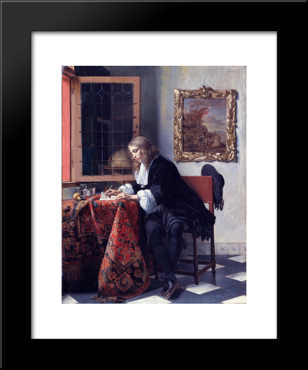 Man Writing A Letter 20x24 Black Modern Wood Framed Art Print Poster by Metsu, Gabriel