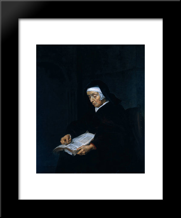 Old Woman Meditating 20x24 Black Modern Wood Framed Art Print Poster by Metsu, Gabriel