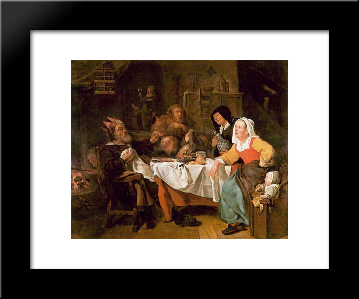 The Feast Of The Bean King 20x24 Black Modern Wood Framed Art Print Poster by Metsu, Gabriel