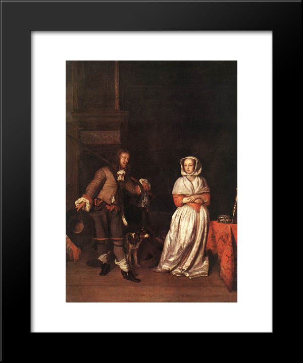 The Huntsman And The Lady 20x24 Black Modern Wood Framed Art Print Poster by Metsu, Gabriel