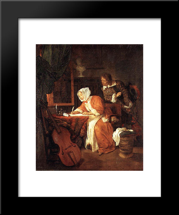 The Letter Writer Surprised 20x24 Black Modern Wood Framed Art Print Poster by Metsu, Gabriel