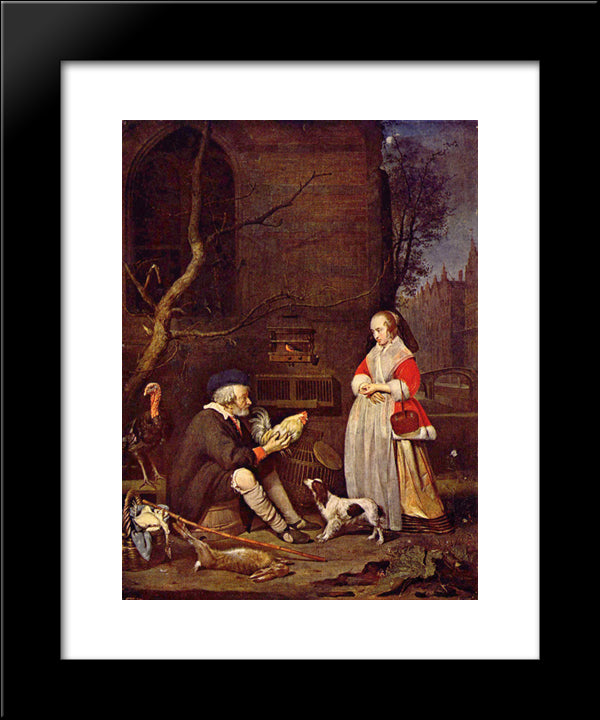 The Poultry Seller 20x24 Black Modern Wood Framed Art Print Poster by Metsu, Gabriel