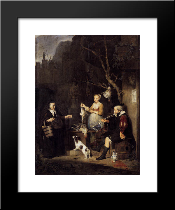 The Poultry Woman 20x24 Black Modern Wood Framed Art Print Poster by Metsu, Gabriel