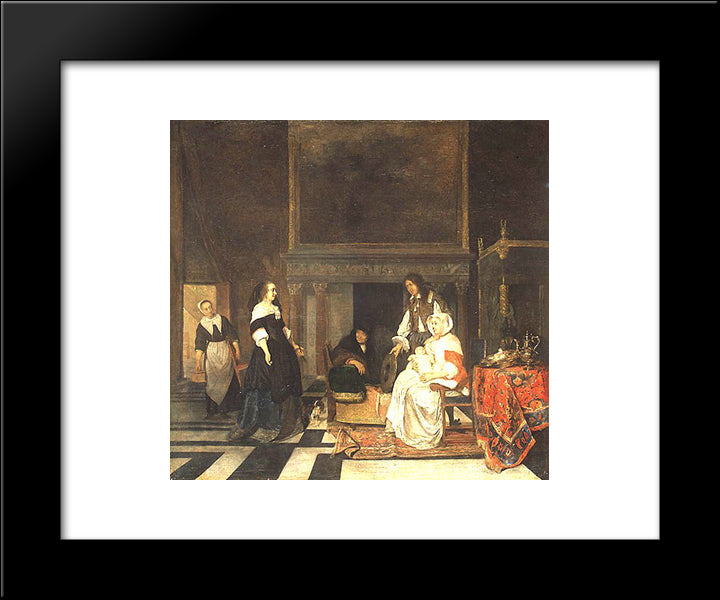 Visit To The Nursery, After The Birth Of Sara Hinlopen 20x24 Black Modern Wood Framed Art Print Poster by Metsu, Gabriel