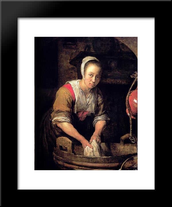 Washerwoman 20x24 Black Modern Wood Framed Art Print Poster by Metsu, Gabriel