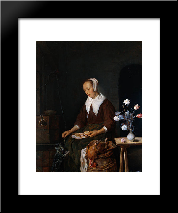 Woman Eating 20x24 Black Modern Wood Framed Art Print Poster by Metsu, Gabriel