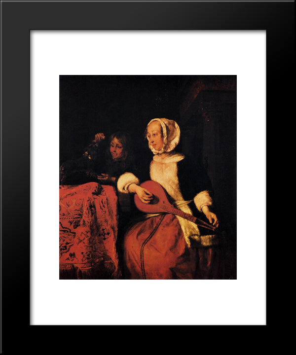 Woman Playing A Mandolin 20x24 Black Modern Wood Framed Art Print Poster by Metsu, Gabriel