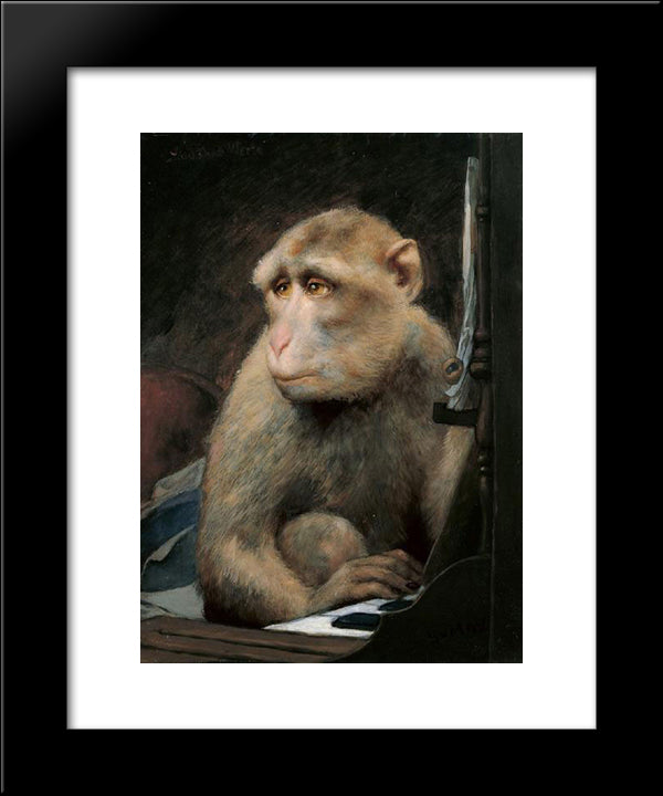Monkey Playing Pianoforte 20x24 Black Modern Wood Framed Art Print Poster by Max, Gabriel von