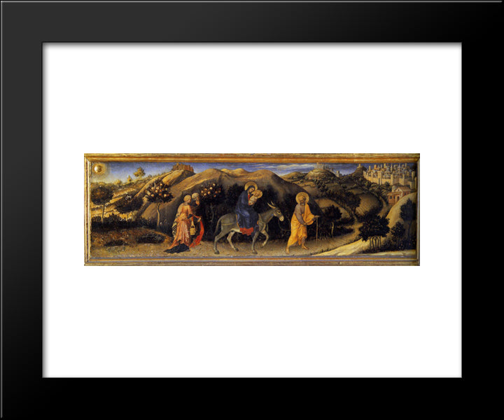 Adoration Of The Magi Altarpiece, Left Hand Predella Panel Depicting Rest During The Flight Into Egypt 20x24 Black Modern Wood Framed Art Print Poster by Gentile da Fabriano