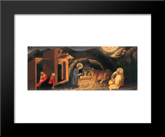 Adoration Of The Magi Altarpiece, Left Hand Predella Panel Depicting The Nativity 20x24 Black Modern Wood Framed Art Print Poster by Gentile da Fabriano