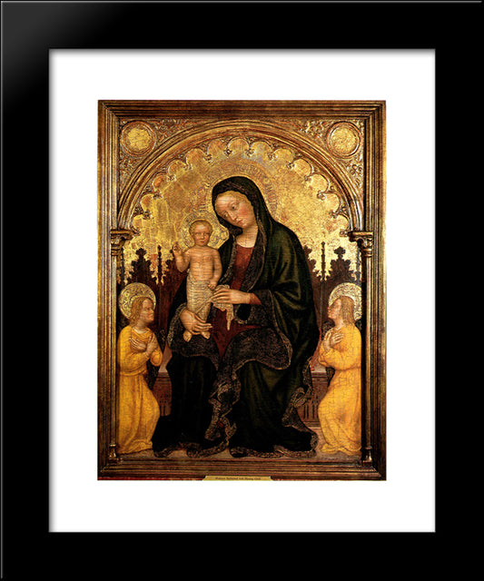 Madonna With Child And Two Angels Gentile Da Fabriano 20x24 Black Modern Wood Framed Art Print Poster by Gentile da Fabriano