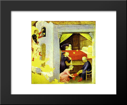 St. Nicholas And The Three Gold Balls, From The Predella Of The Quaratesi Triptych From San Niccolo, Florence 20x24 Black Modern Wood Framed Art Print Poster by Gentile da Fabriano
