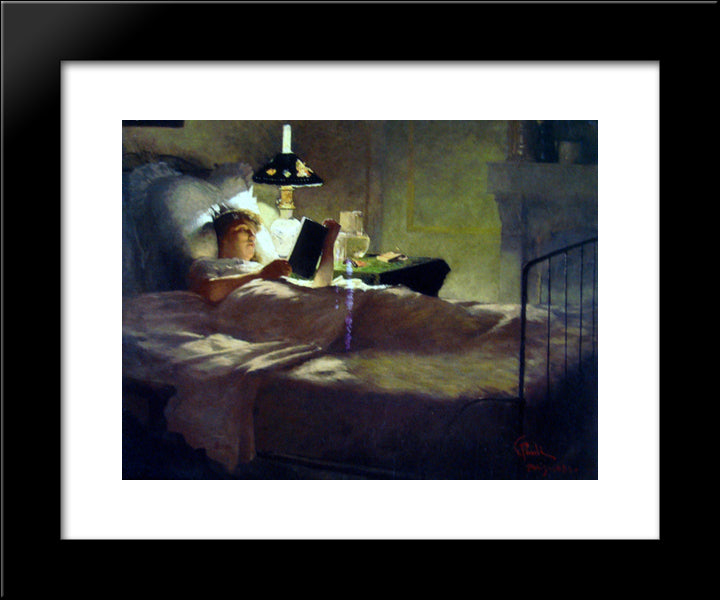 Evening Reading 20x24 Black Modern Wood Framed Art Print Poster by Pauli, Georg