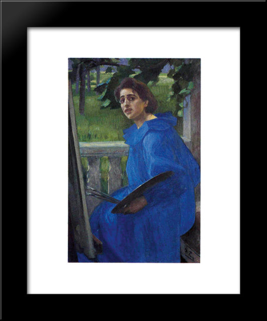 Hanna In A Blue Dress (Portrait Of The Artist'S Wife) 20x24 Black Modern Wood Framed Art Print Poster by Pauli, Georg