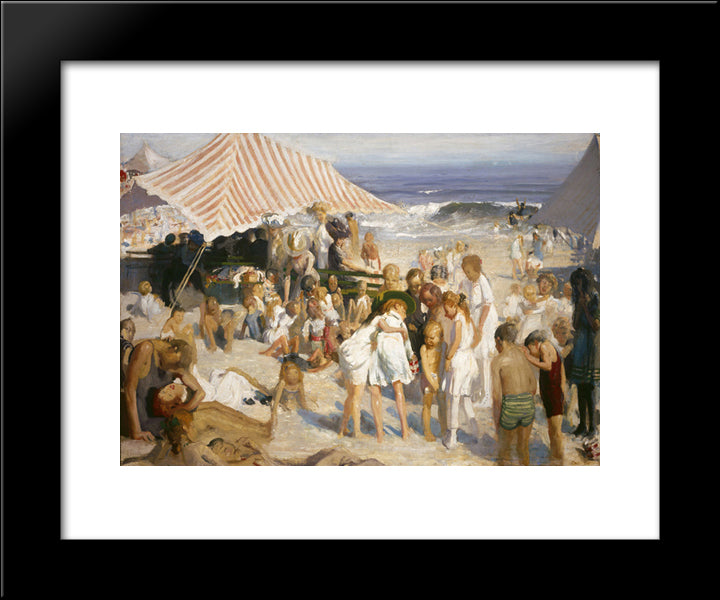 Beach At Coney Island 20x24 Black Modern Wood Framed Art Print Poster by Bellows, George